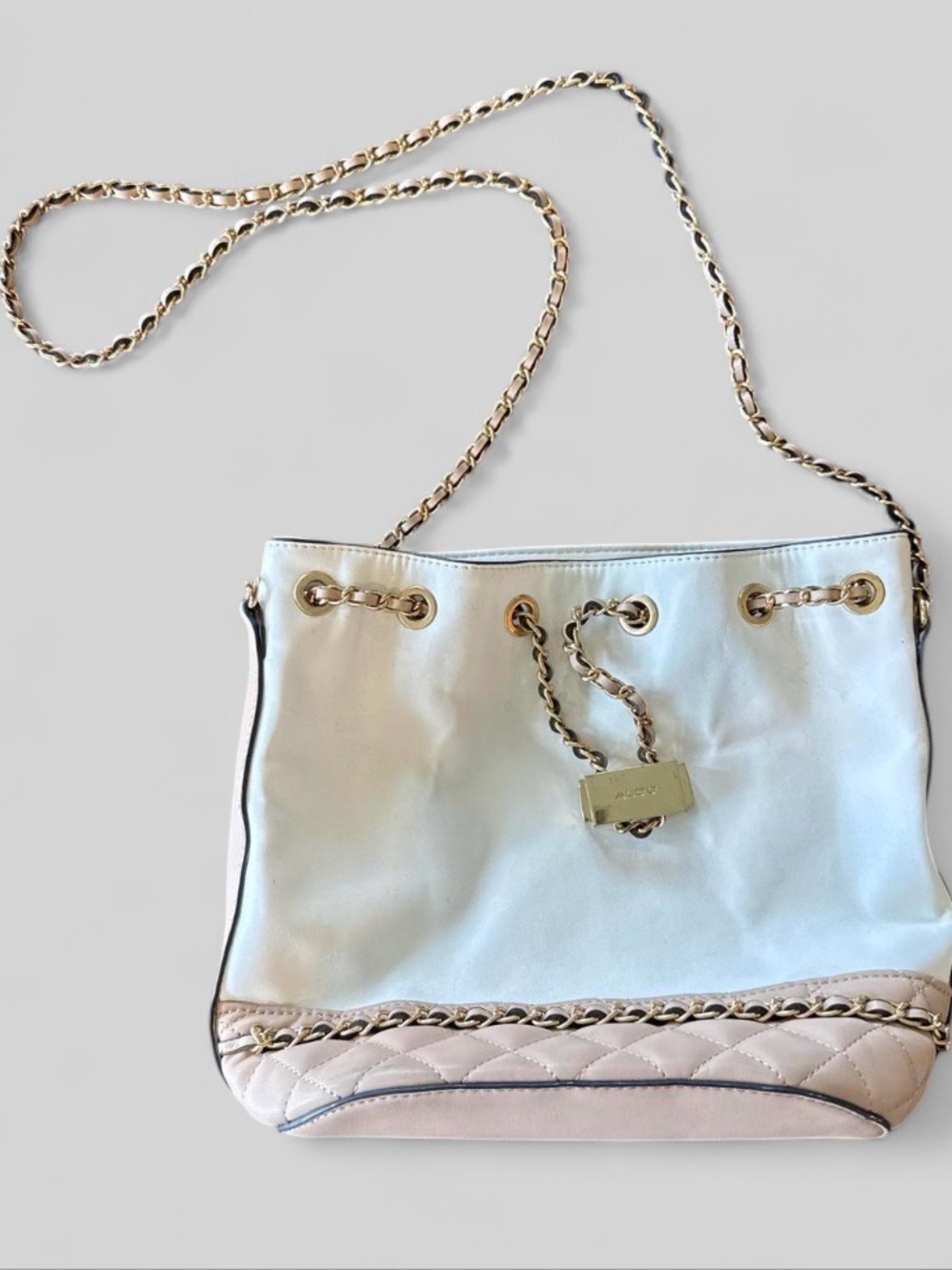 Aldo White and Blush Chain-Trim Shoulder Bag